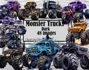 Monster Truck Clipart 4x4 Truck PNG Clipart Off-Road Vehicle PNG Dark Colors Clipart Boys Room Decor Monster Truck Sticker Bundle Graphic