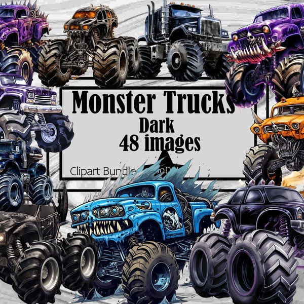 Monster Truck Clipart 4x4 LKW PNG Clipart Geländewagen PNG Dunkle Farben Clipart Jungen Zimmer Dekor Monster Truck Aufkleber Bundle Grafik
