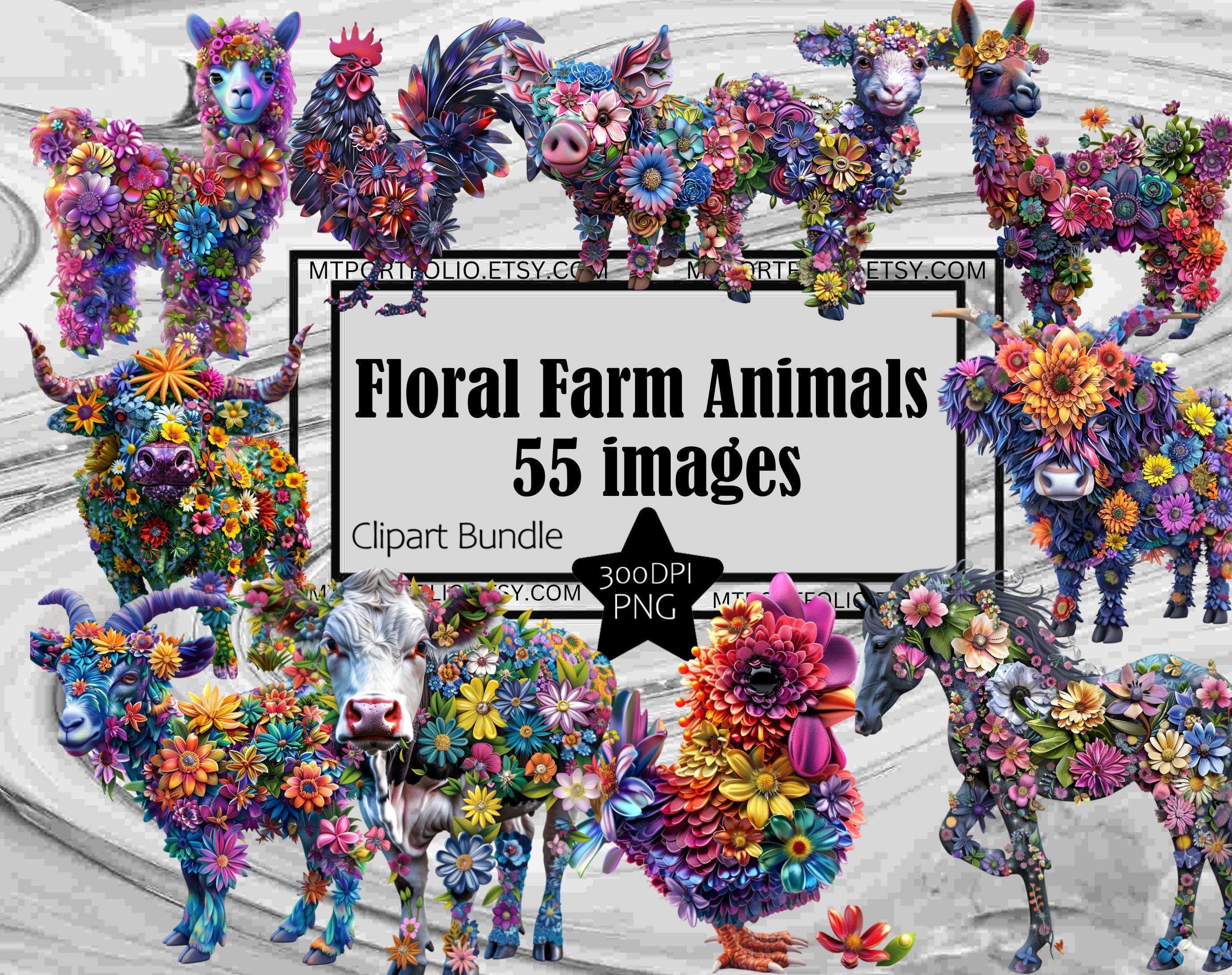 Floral Farm Animals Clipart Floral Cow PNG Graphics Transparent ...