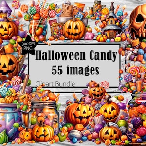 Halloween Bonbons mit gruseligen Kürbissen, Clipart-Grafik, transparente kommerzielle Lizenz inkl. ~ Digitaler Download Sublimation Junk Journal