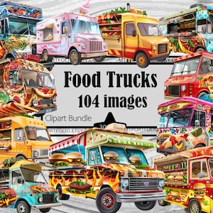 Camiones de comida Clipart Comida callejera PNG Menú de cocina móvil Paquete Gráficos PNG Uso comercial transparente Descarga digital Sublimación Diario