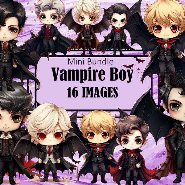 Vampire Boy Bat Wings Gothic Victorian Chibi Kawaii Art Clipart Graphics Sublimation Bundle Junk Journal Scrapbook PNG Transparent Download