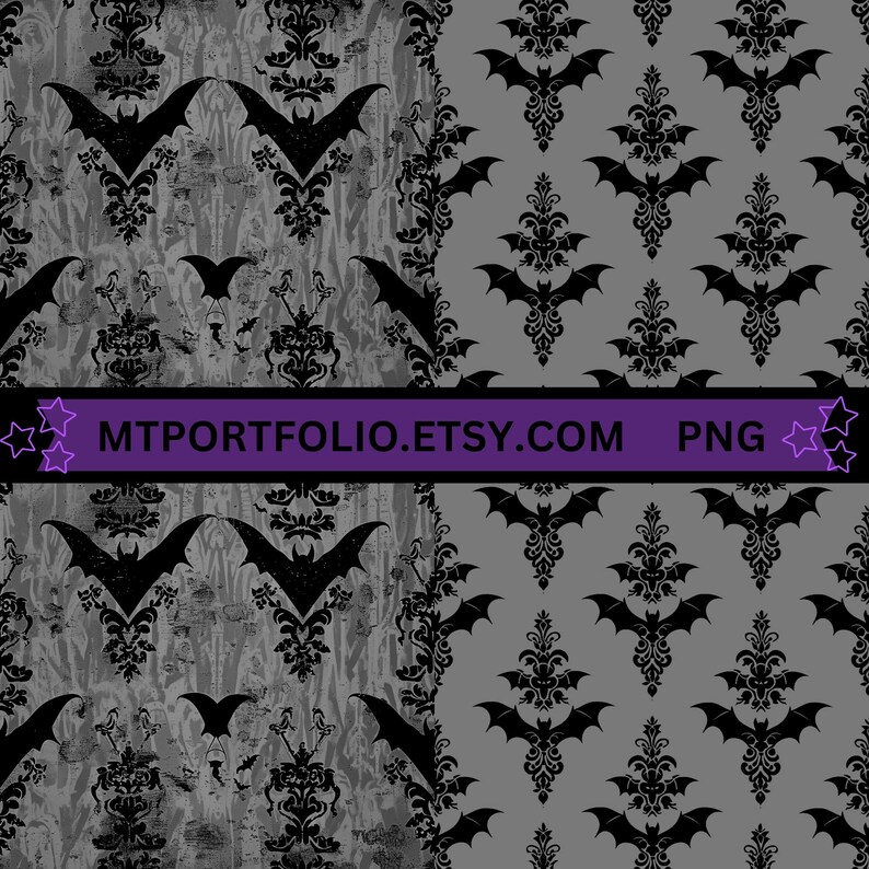 Grey and Black Gothic Damask Print Seamless Patterns 10 Pack Digital ...