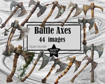 Battle Axe Clipart Barbarian Axe Viking War Axe PNG Bundle Fantasy Graphics Transparent Commercial Digital Download Sublimation