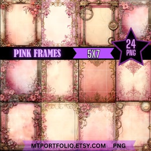 Pink Junk Journal Paper Pastel Pink Vintage Watercolor Mixed Media Frames Printable Shabby Chic Vintage Scrapbooking Paper Journal Pages
