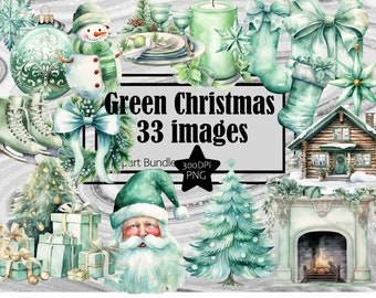 Christmas Clipart Green Watercolor Green Christmas PNG Bundle Green Stocking PNG Xmas Snowman Clipart Christmas Tree Transparent Sublimation