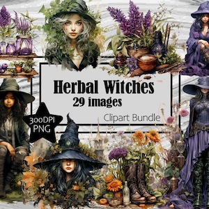 Herbal Witches Herbalist Green Witch Herbs Garden - Gráficos Transparentes Licença Comercial Incl.~Download Digital Sublimação Junk Journal