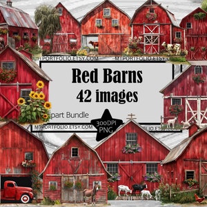 Red Barn Clipart Farm House PNG Retro Barn Clipart Bundle Sublimation ...
