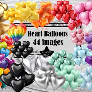 Balões em forma de coração PNG Valentine Heart Graphics Transparente Comercial Digital Download Sublimação Junk Journal Balões de festa Clipart