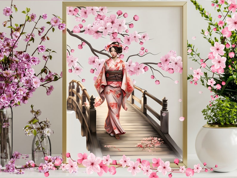 Geisha Clipart Japanese Culture PNG Asian Beauty PNG Traditional Sublimation Art Vintage Japan Clipart Japanese Woman Clipart Bundle image 9