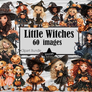 Hexe Clipart Niedliche Hexen PNG Anime Hexen Bundle PNG Grafiken Transparent Kommerzielle Nutzung Digital Download Sublimation Journal