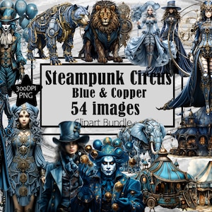 Blau Steampunk Zirkus Grafiken Transparent Kommerzielle Lizenz Inkl. ~ Digital Download Sublimation Junk Journal Fantasy