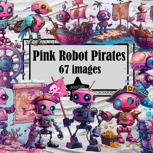 Rose Robot Pirate Clipart bateau pirate carte PNG trésor graphiques sous licence commerciale transparente téléchargement numérique Sublimation Journal Anime