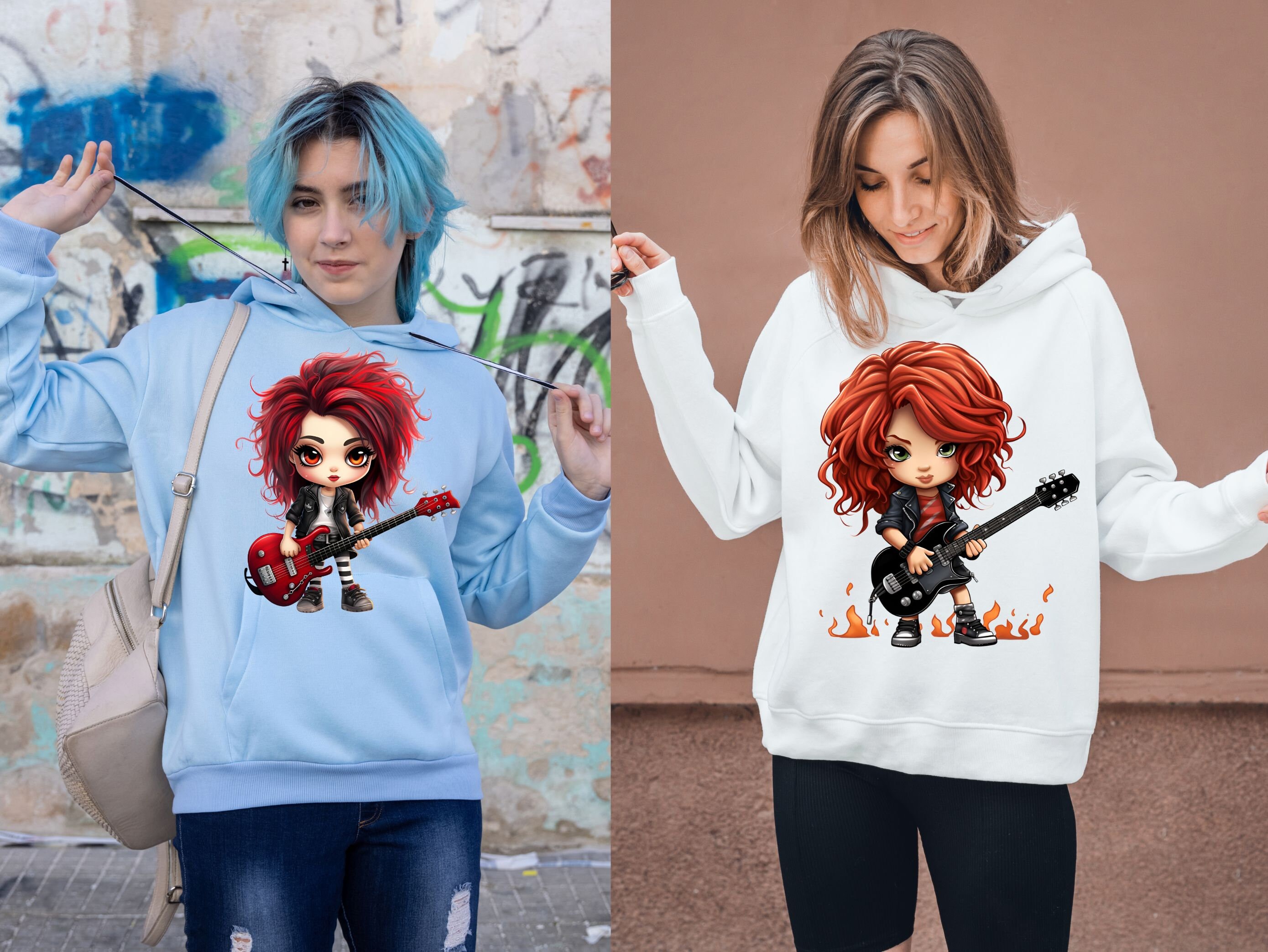 Red Hair Rocker Girl Guitar Chibi Kawaii Art Clipart Graphics ...