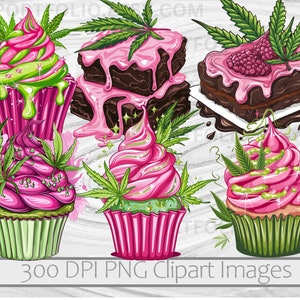 Cannabis Cake Clipart Weed Cupcake PNG Stoner Marijuana Bundle PNG Graphics Transparent Commercial Use Digital Download Sublimation Journal image 2