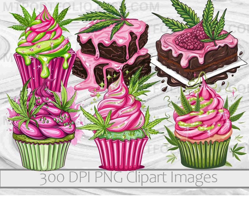 Cannabis Cake Clipart Weed Cupcake PNG Stoner Marijuana Bundle PNG Graphics Transparent Commercial Use Digital Download Sublimation Journal image 2