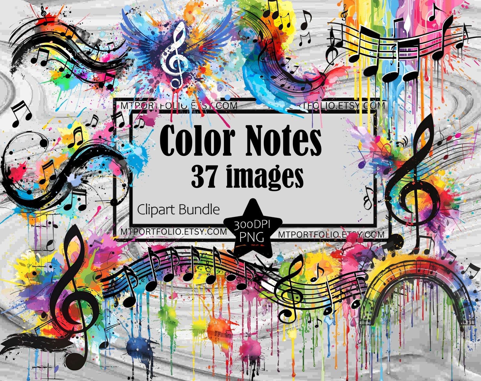 Colorful Music Clipart Music Notes Color Splashl Png Digital Download ...