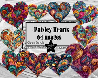 Paisley Heart Clipart Floral Swirl Clipart Paisley Pattern Graphics Sublimation Bundle Junk Journal Scrapbook File Transparent Download