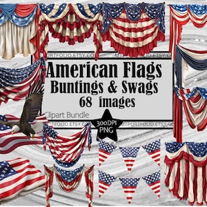 American Flag Clipart USA Flag PNG Patriotic Bunting Clipart Digital Download Sublimation Junk Journal Voting Clipart Red White Blue Swag