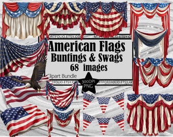 Amerikanische Flagge Clipart USA Flagge PNG Bunting Clipart Digital Download Sublimation Junk Journal Voting Clipart Rot Weiß Blau Swag