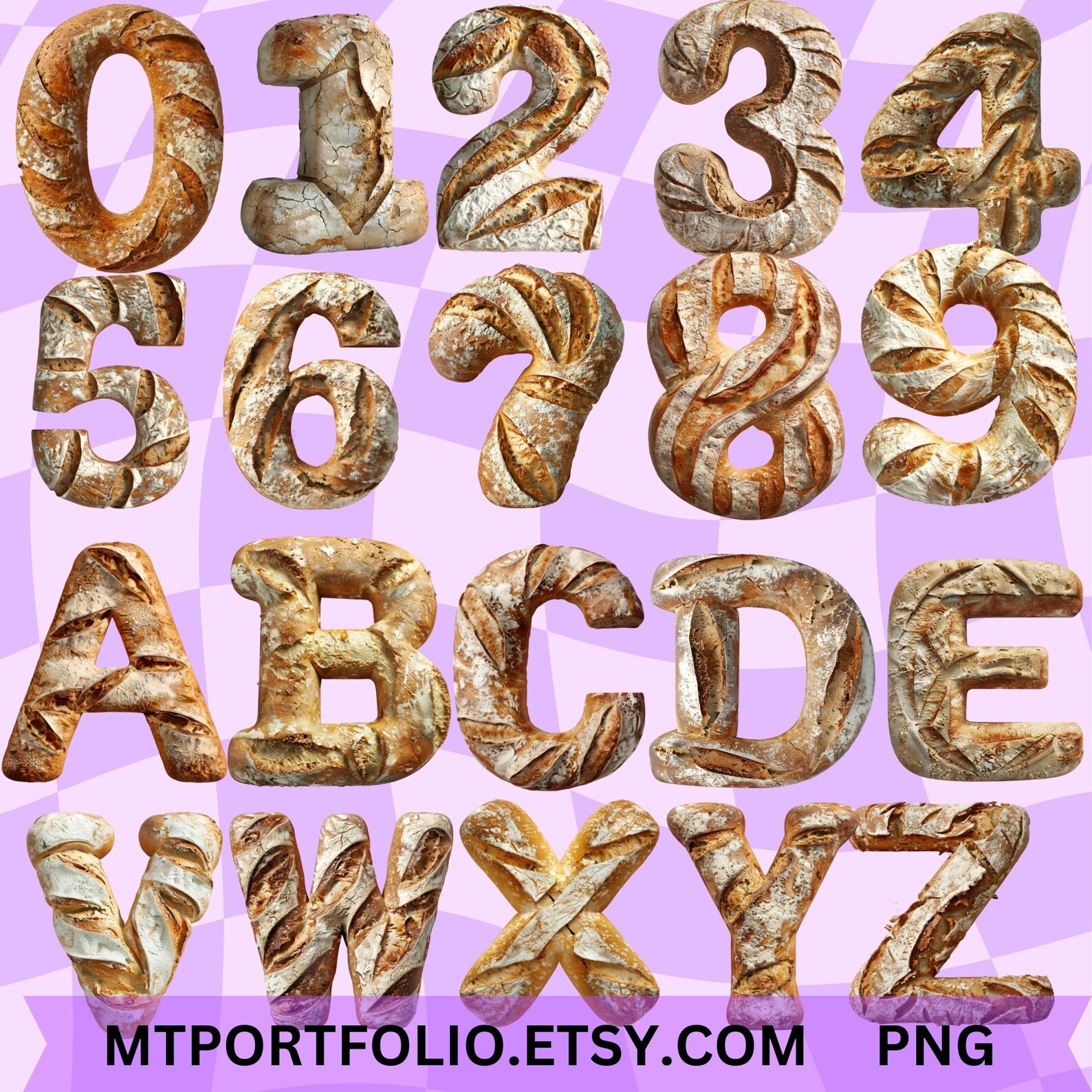 Sourdough Alphabet PNG Bakery Menu Individual Letters Numbers Clipart ...