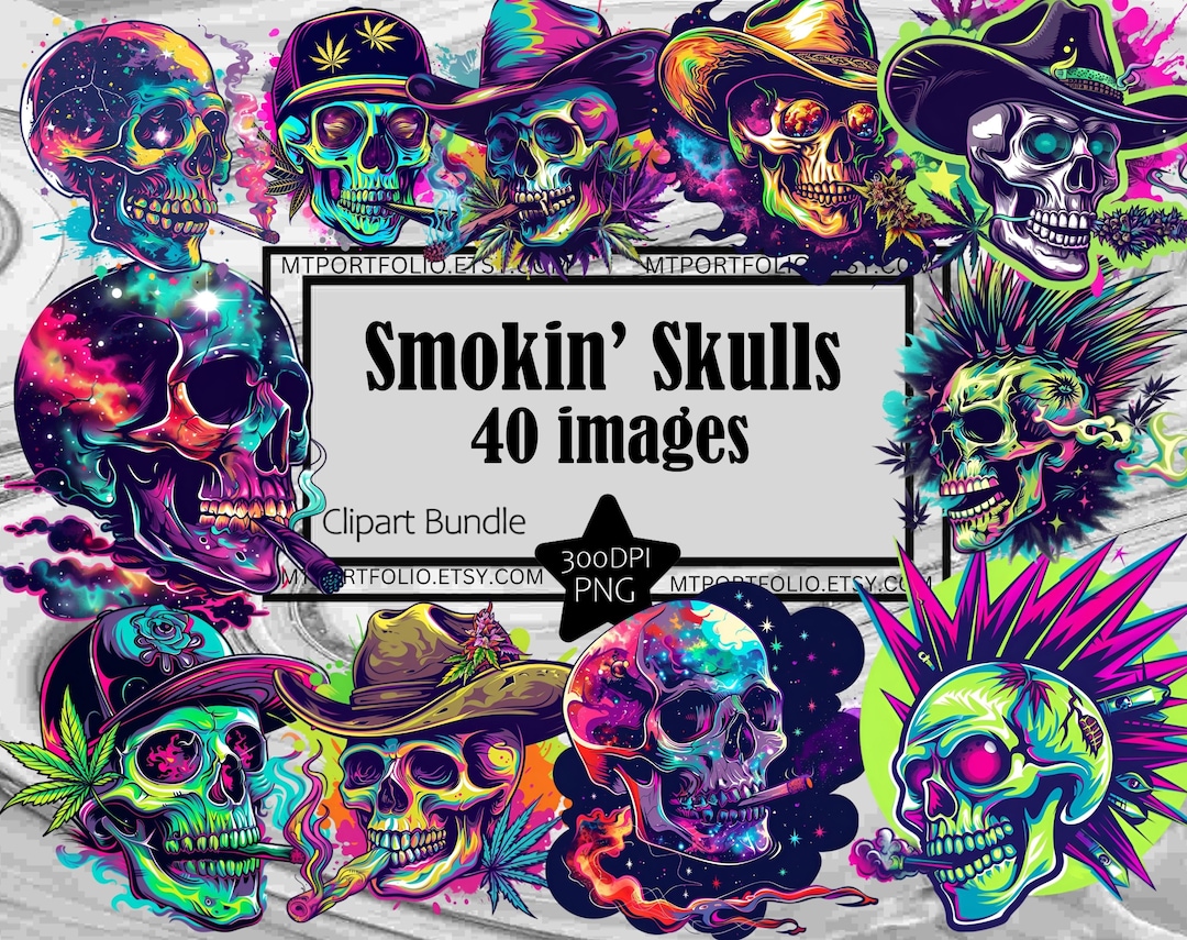 Smoking Skulls Clipart Marijuana Smoke PNG Bundle Weed Tshirt Graphic ...