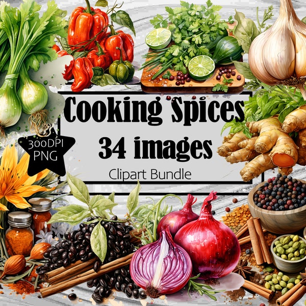 Spices and Herbs Clipart Cooking Food Foodie Chef Kitchen Graphics Transparent Commercial License Digital Download Sublimation Junk Journal