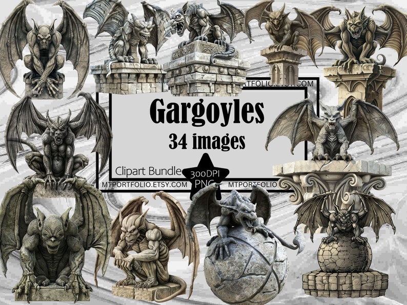 Gargoyle Clipart Stone Gargoyle PNG Gothic Statues Clipart Digital ...