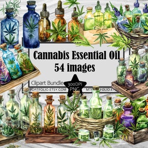 Puede incluir: Conjunto de clipart de acuarela de 54 imágenes con botellas de aceite esencial de cannabis con hojas y flores verdes. Las botellas son de varias formas y tamaños, y algunas están llenas de un líquido transparente. Las imágenes son perfectas para crear productos digitales, como tarjetas de felicitación, invitaciones y gráficos para redes sociales.