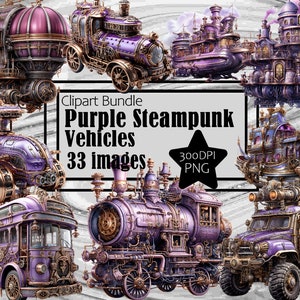 Purple Brass Copper Steampunk Vehicles Graphics Transparent Commercial License Incl.~Digital Download Sublimation Junk Journal