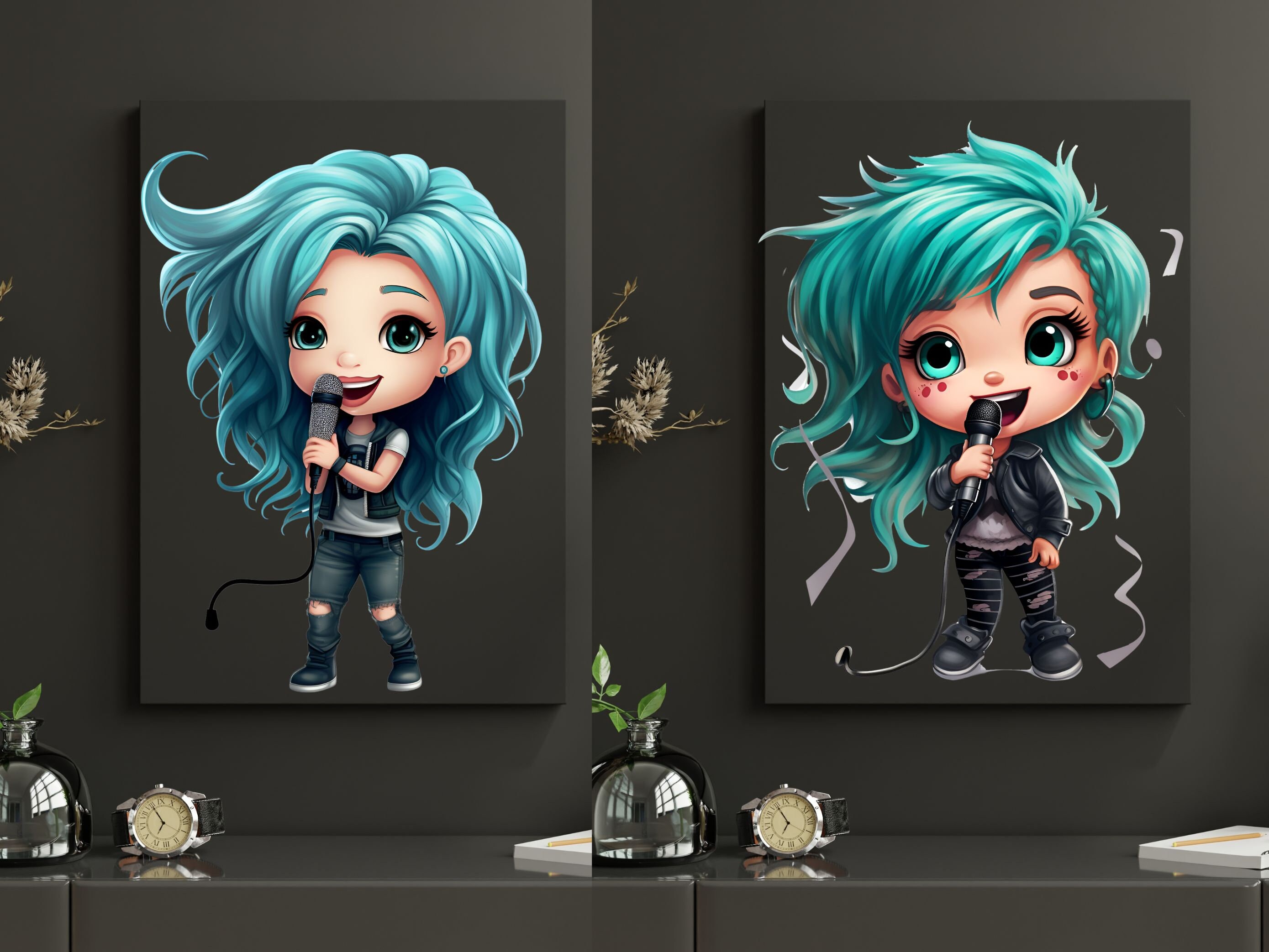 Teal Hair Singer Singing Girl Chibi Kawaii Art Clipart Graphics ...