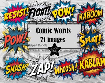 Comic Book Words Clipart Speech Bubble Clip Art Callout Bundle PNG Graphics Transparent Commercial Digital Download Sublimation Wall Art