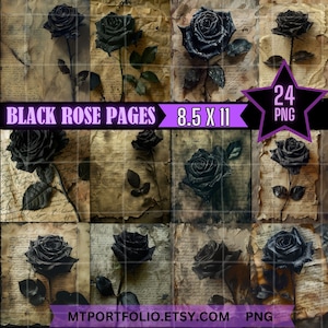 Black Rose Junk Journal Digitale 8,5 x 11 Carta 24 Confezione Vintage Carta Invecchiata Romantica Rosa Nera ScrapBook Pagina Stampabile Download Istantaneo Scuro