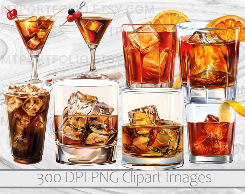 Bourbon and Whiskey Clipart Bundle Alcohol PNG Graphics Booze Drink ClipartTransparent Commercial Digital Download Sublimation Junk Journal image 2