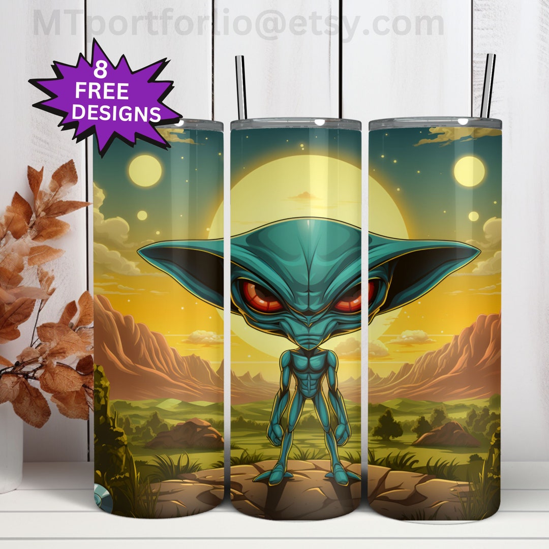 Green Alien Monster UFO 80s Pop Art 20oz Skinny Tumbler Sublimation ...