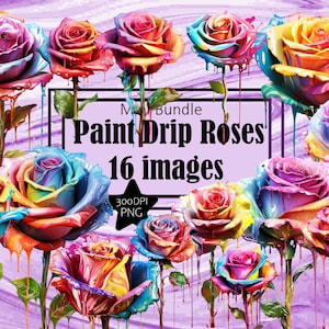 Geschilderde regenboogrozen druipende verf kunstenaar realisme bloemen kunst sublimatie bundel ongewenste dagboek plakboek PNG-bestand transparante download