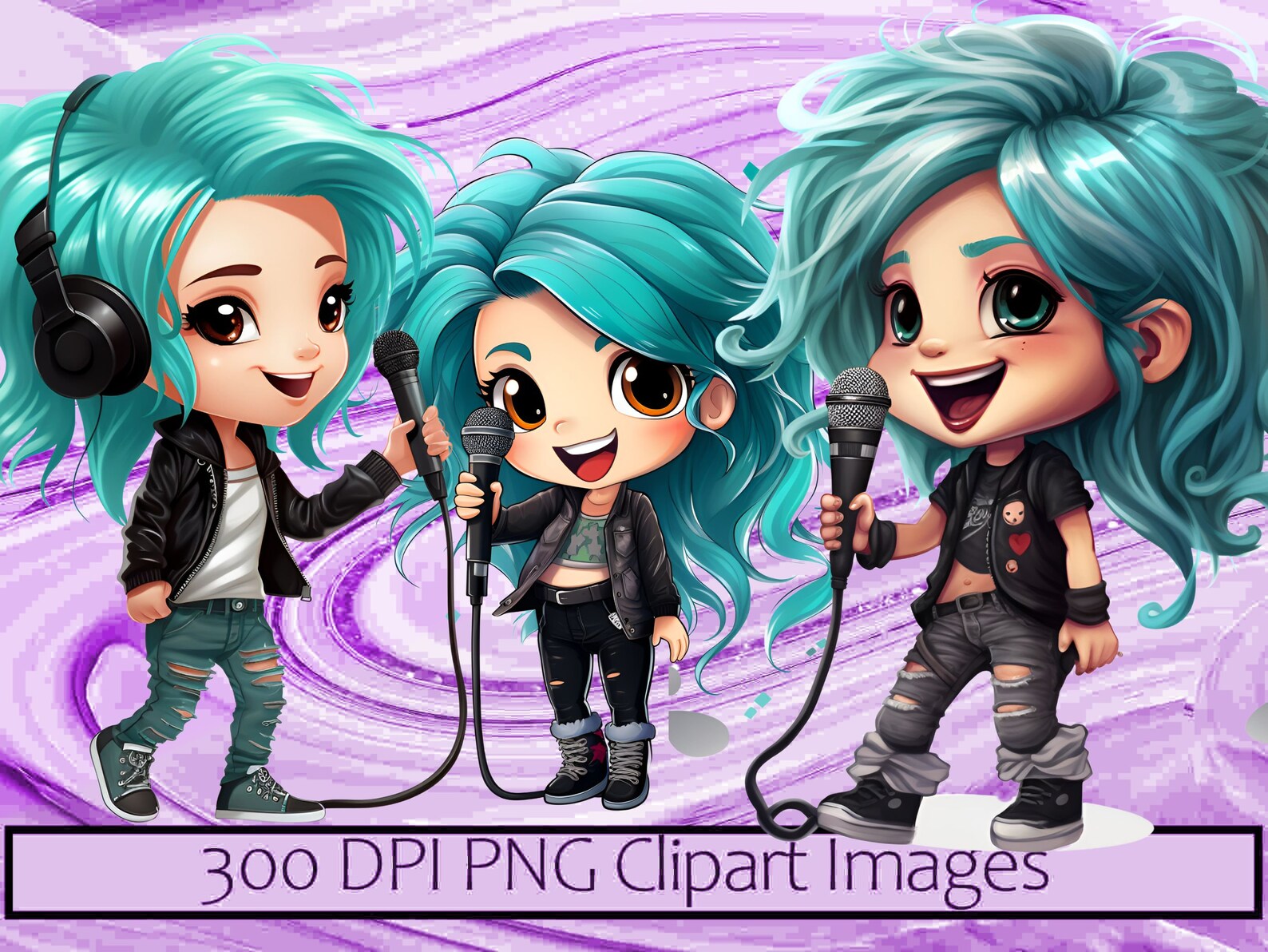Teal Hair Singer Singing Girl Chibi Kawaii Art Clipart Graphics ...