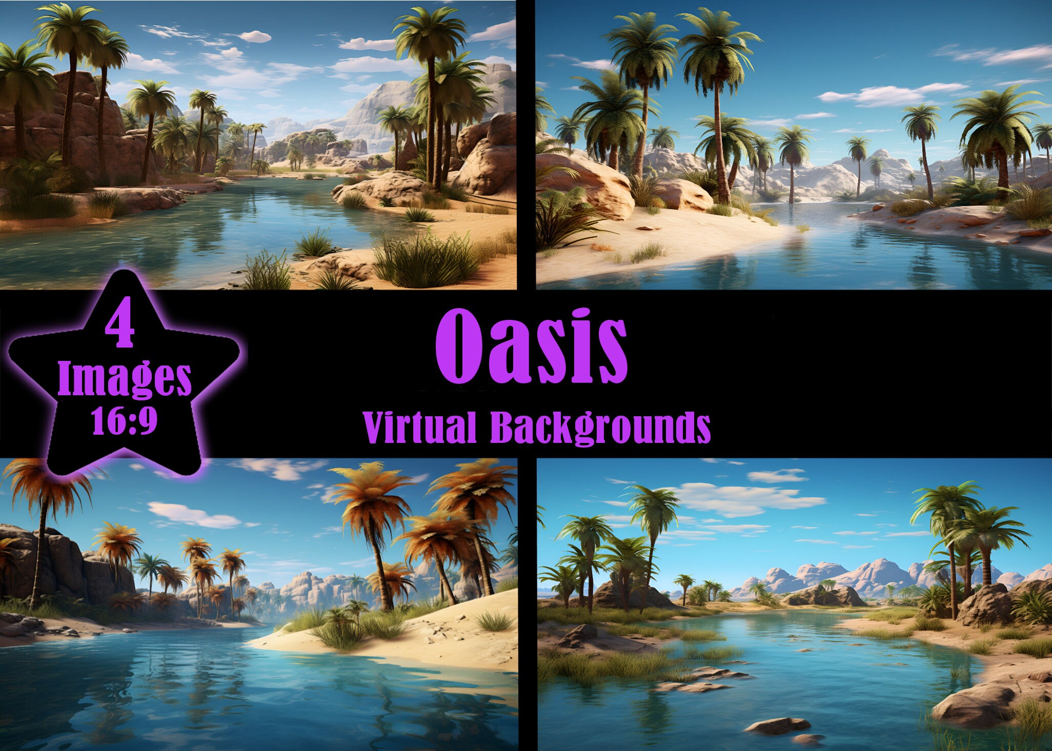 Backdrop Ms Desert Oasis Dream Vacation 4 Pack Zoom Background Virtual Meeting ...