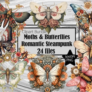 Romantische Steampunk Motte Cottagecore Shappy Chic Grafiken Transparent Kommerzielle Lizenz Inkl. ~ Digitaler Download Sublimation Junk Journal