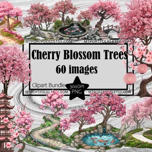 Paquete de imágenes prediseñadas de flor de cerezo Sakura, árbol en flor rosa, estilo PNG, clipart japonés, manualidades de papel, diario basura, cerezo PNG