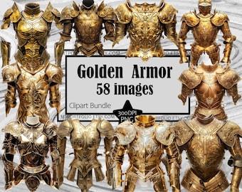 Gouden pantser clipart koninklijke borstpantser png-bundel harnas png tabletop gaming clipart gevechtspantser sublimatie gouden ridder harnas png