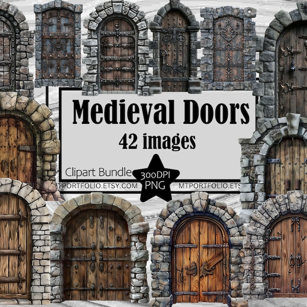 Stone Door Clipart Castle Door PNG Bundle Medieval Graphics Transparent Commercial Digital Download Renaisance Sublimation Wood Door PNG