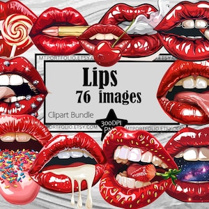 Tropfende Lippen Clipart Rote Lippen PNG Rauchen Lippen Grafik Bundle Lippen Tshirt Sublimation Transparent Kirsche Lippen kommerzielle Sofort-Download