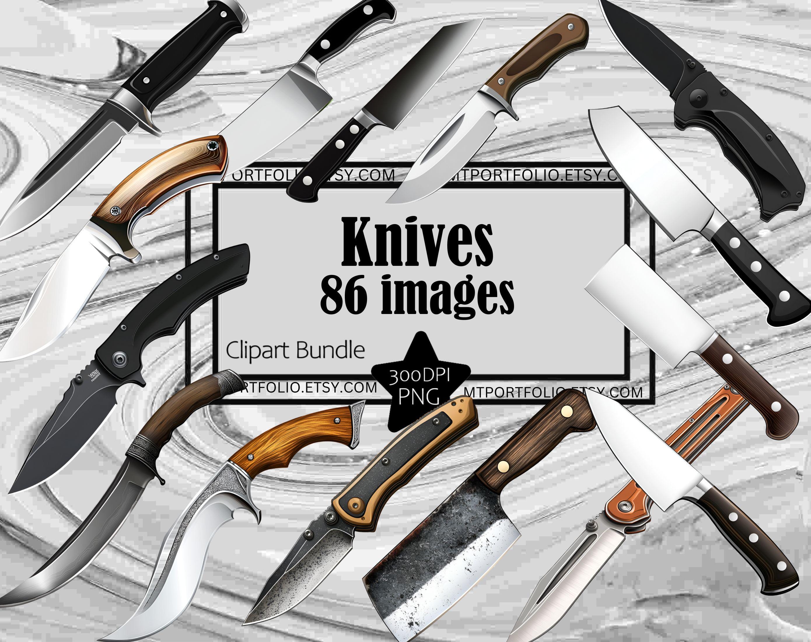 Knife Clipart Survival Knife PNG Fixed Blade Bowie Knives Bundle PNG Graphics Transparent Commercial Digital Download Sublimation Journal