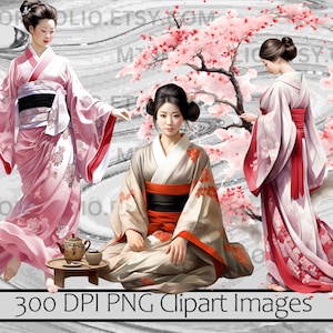 Geisha Clipart Japanese Culture PNG Asian Beauty PNG Traditional Sublimation Art Vintage Japan Clipart Japanese Woman Clipart Bundle image 5