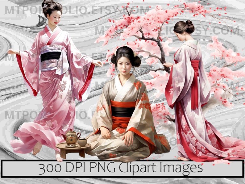 Geisha Clipart Japanese Culture PNG Asian Beauty PNG Traditional Sublimation Art Vintage Japan Clipart Japanese Woman Clipart Bundle image 5