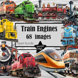 Trem Clipart Locomotiva PNG Pacote Trem Motor Gráficos Trem Bala Transparente Comercial Digital Download Sublimação Diário PNG