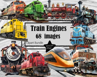 Train Clipart Locomotive PNG Bundle Train Engine Graphics Bullet Train Transparent Commercial Digital Download Sublimation Journal PNG