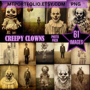 Páginas de clipart de palhaço assustador, efêmeras assustadoras, imprimíveis, fotos de estranhezas vintage, efêmeras assustadoras digitais, lixo de terror, diário de scrapbook, suprimentos