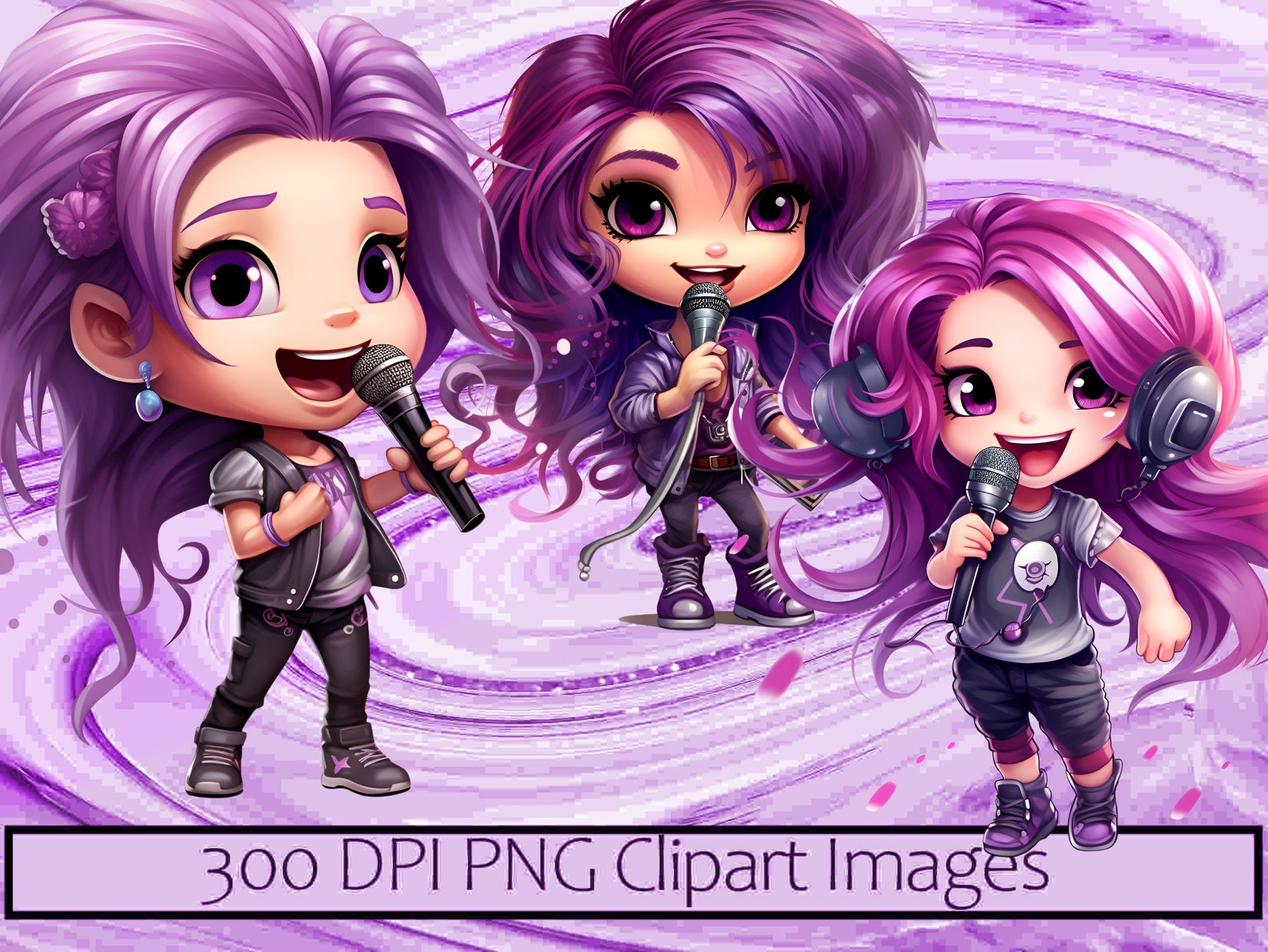 Purple Hair Singer Singing Girl Chibi Kawaii Art Clipart Graphics ...
